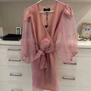 Cynthia Rowlwy Irene organza wrap dress, size L, NWT, light pink
